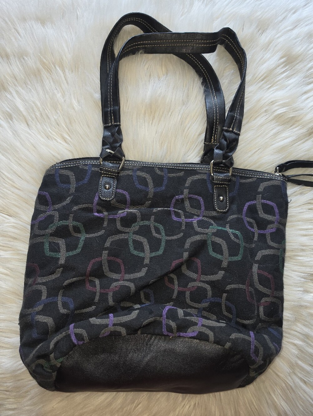 Rosetti Black Multicolor Geometric Tote Shoulder Bag Y2K Style Multi Pocket - Picture 4 of 7